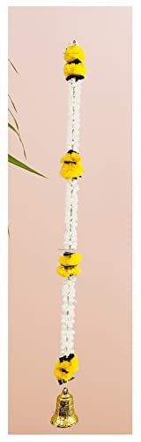 SPHINX Artificial Marigold, Jasmine and Green leaves Garlands with Golden Hanging Bells for festive decorations, pooja, wedding, house function (Approx. 5 ft) – Pack of (Approx 5 ft, 5)