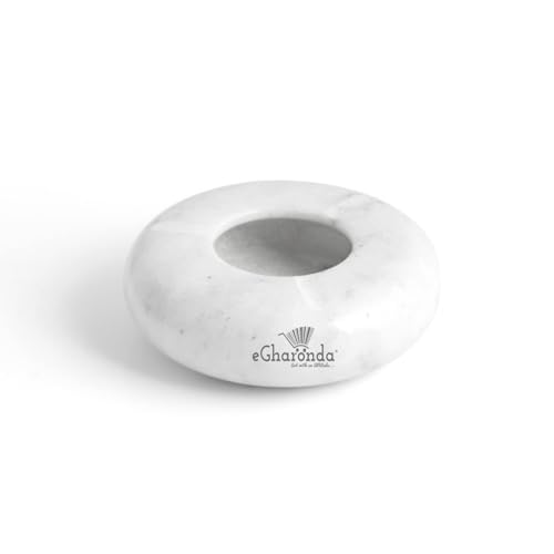 eGharonda Handmade White Marble 4 Inch Round Tabletop Ashtray for Home/Office/Hotel/Restaurant/Gifts