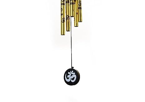 Siyaram Creations Vastu, Om Golden and Hanging Wind Chime for Home, Balcony and Bedroom Positive Energy with Good Sound 5 Pipe (14 Inch Height) (Golden, Metal)