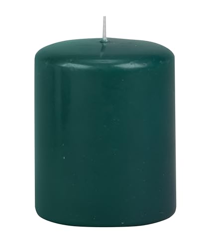 Biedermann & Sons Unscented Pillar Candles, Box of 8 German-Made, 4-Inch, Evergreen Green