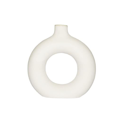 CS3HUB Home Decor Donut Vase | Flower Vase | Pampas Grass Vase | Ceramic Vase | Round Shaped Vase | Home Dcor Centerpiece | Dcor Showpiece - White Matte, 6 Inch Pack 1 (Pampass Grass Not Included)