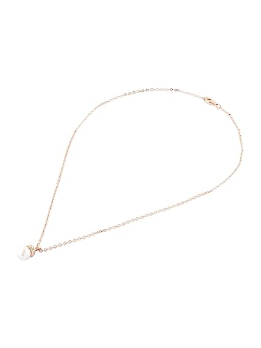 ZAVERI PEARLS Rose Gold Cubic Zirconia Pearl Pendant With Chain Brass Necklace For Women -ZPFK16193