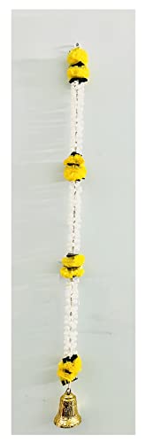 SPHINX Artificial Marigold, Jasmine and Green leaves Garlands with Golden Hanging Bells for festive decorations, pooja, wedding, house function (Approx. 5 ft) – Pack of (Approx 5 ft, 5)