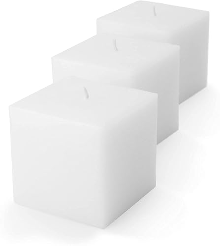 AD Art Creations Cube A Grade Perafin Wax Square Pillar Candle Long Burning Time & Smokeless Unscented White 4 X 4 Inches for Home Décor Pack of 2