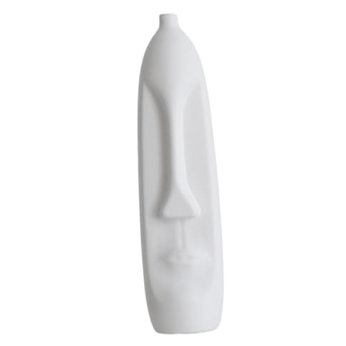 MYADDICTION Human Face Ceramic Vase Practical Home Decor for Cabinet Living Room Bedroom 10cmx39cm White