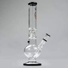 True Handicraft Glass Water Pipe for Home Decor- Basic Glass On Glass- with Logo Leaf- 18" - Black