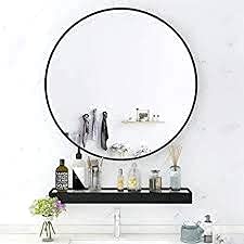 Cheval Glass Black Modern Designer Beveled Round Mirror with Black Border - 24 X 24 inches