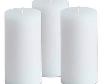 Blue Moon Creations- 3X6 Inch White Pillar Candles Non Scented / Unscented Combo Set Of 3 For Home decor, Decoration, Birthday, Spell, Ritual, Healing, Reiki, Spa, Meditation / SmokeLess/ DripLess/ OdourLess