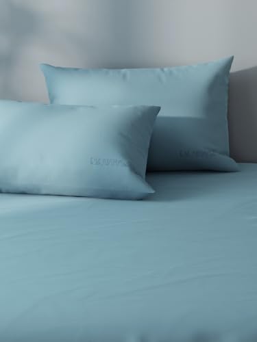 NAUTICA Super Soft 100% Cotton XL King Size Bedsheet with 2 Pillow Covers -3pc Set (compass-400) | 400TC | Ultra Soft Satin Fabric Solid-jeanblue