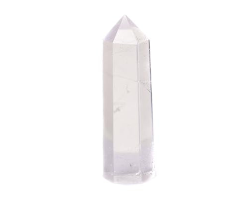 StoneStory Natural Healing Clear Quartz Crystal Point Faceted Prism Wand Reiki Figurine Stone (White Crystal, 8-12cm)