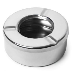 Picfest Stainless Steel Lid Cigarette Ash Holder Tray for Home, Office and Bar- Set of 1