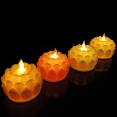 Zusaca LED Lotus Electric Candles Battery Operated Candles Flameless Dancing Battery Operated Swing Candle Light (3Pcs) (Multicolor)