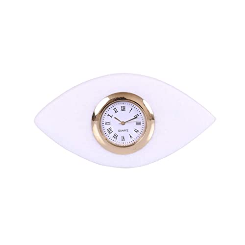 Jain Sanvi Creation Eye Shape Desk Marble Table Clock for Decor and Paper Weight (White)