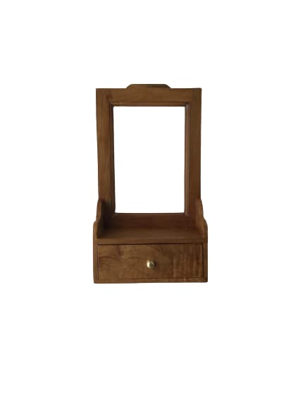 Wooden 1 Drawer Compact Decorative Hanging and Standing Mirror Solid Wood Material