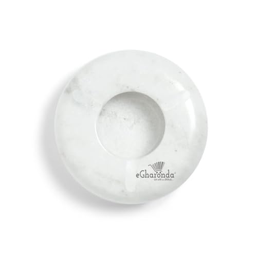 eGharonda Handmade White Marble 4 Inch Round Tabletop Ashtray for Home/Office/Hotel/Restaurant/Gifts