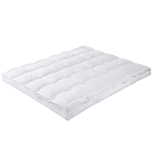 Dashing Fabrics Very Soft Goose Down and Feather Topper Mattress, 72x78 Inch, (White) with 2 feather Pillow 20x30