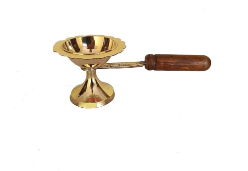Brass Ashtray with Wooden Handle, 10 cm Diameter
