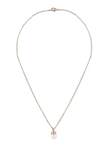 ZAVERI PEARLS Rose Gold Cubic Zirconia Pearl Pendant With Chain Brass Necklace For Women -ZPFK16193