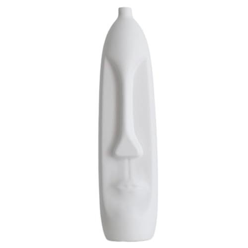 MYADDICTION Human Face Ceramic Vase Practical Home Decor for Cabinet Living Room Bedroom 10cmx39cm White