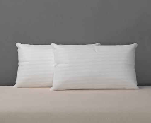 Filber Set of 6 Soft Microfiber Pillows - 18 x28 Inches Conjugated Fiber Filled, Adequate Firmness and Support,Conjugated Microfiber, White Strip (Pillow Set of 6)