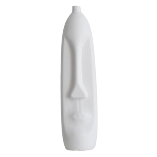 MYADDICTION Human Face Ceramic Vase Practical Home Decor for Cabinet Living Room Bedroom 10cmx39cm White