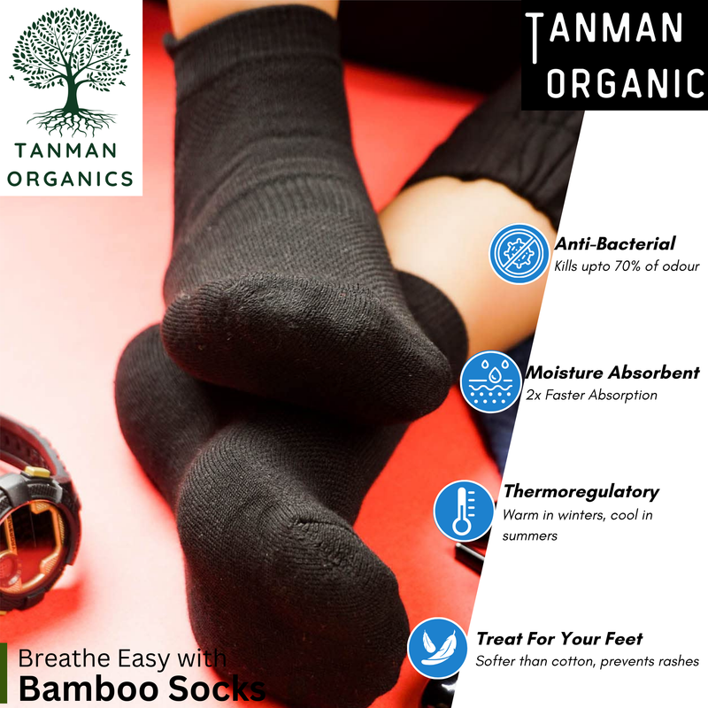 Tanman Organics Bamboo Fiber Unisex Ankle Socks (Odour Free) - Black