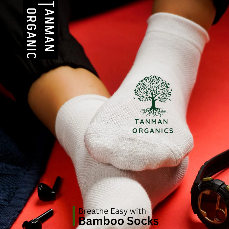 Tanman Organics Bamboo Fiber Unisex Ankle Socks (Odour Free) - White