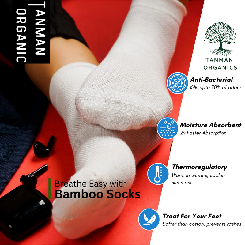 Tanman Organics Bamboo Fiber Unisex Ankle Socks (Odour Free) - White