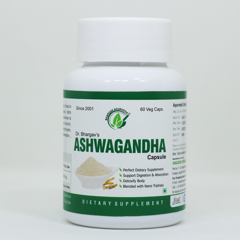 Dr.Bhargav’s I Ashwagandha Capsule |Fight Stress Naturally| Effective in Low BP I Arjun Capsule| Sexual Power Supplement| Effective in Erectile Dysfunction| Enhances Immunity| 60 Capsules