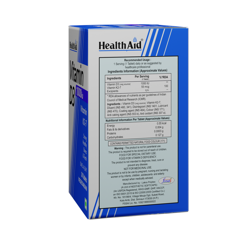 HealthAid I Vitamin D3 1000 iu I Cholecalciferol I 30 Tablets