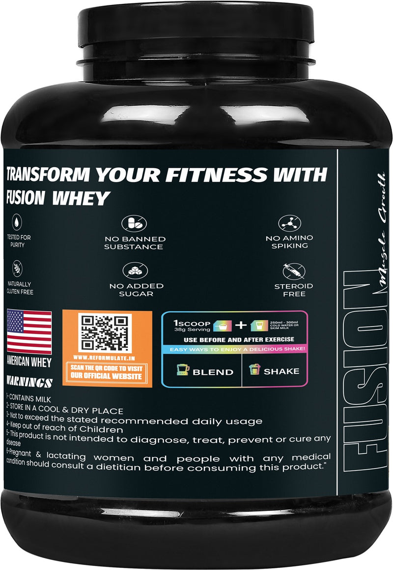 Reformulate I Fusion I Whey Protein I With Pre & Pro Biotics I Muscle Growth I 58G Protein | 379 Kcal Energy | O Cholesterol I Creatine for Strength I Enhances Recovery I Faster Absorption I Nutraceutical I Malai Kulfi I 2 KG