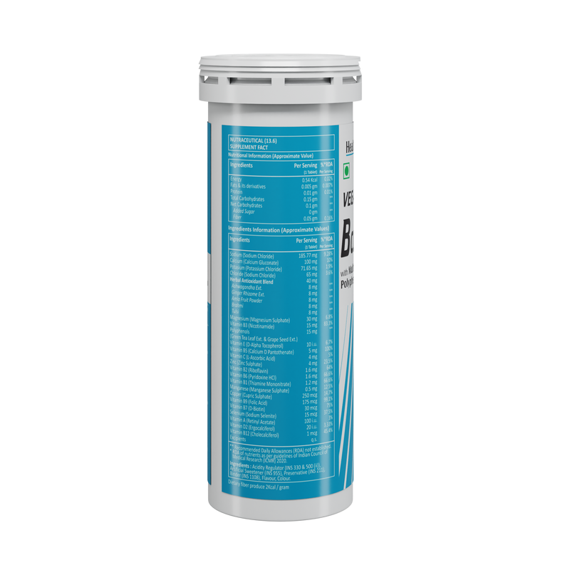 HealthAid I Vegan B Complex with Multivitamins I Minerals I Herbal Blend I Poluphenols I Electrolytes I Mango Flavour I 10 Effervescent Tablets