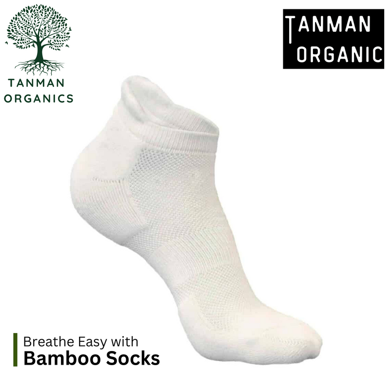 Tanman Organics Bamboo Fiber Unisex Ankle Socks (Odour Free) - White