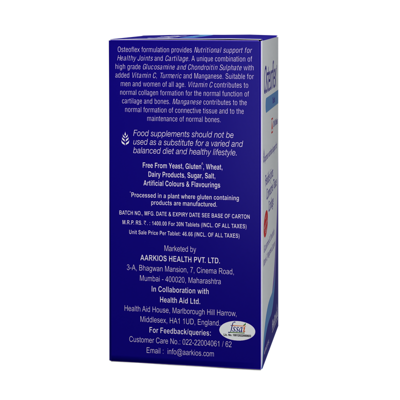 HealthAid I Osteoflex I Glucosamine HCI I Chondroitin Sulphate I Turmeric I Hyaluronic Acid I Vitamin C I Manganese I 30 Tablets