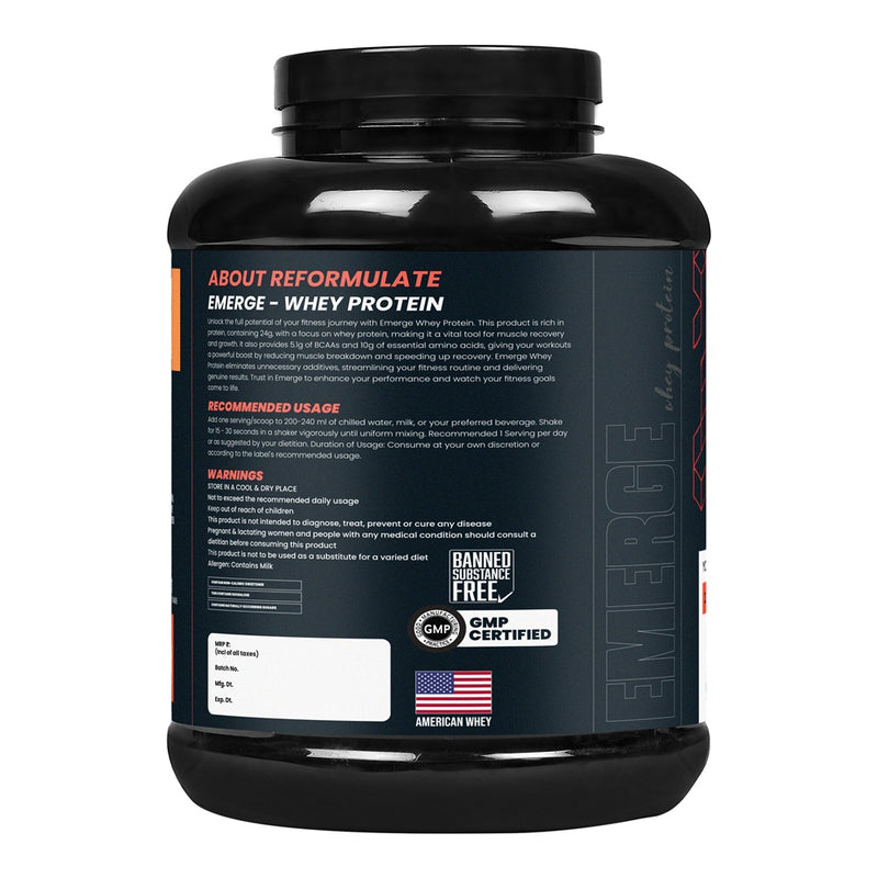 Reformulate I Emerge I Whey Protein I Your Daily Meal Replacement Formula I 20 G I Protein I 5.1 G Bcaa's I 10 G Eaa's I Enhance Recovery I 100% Authentic I Premium Ingredients I 60 Servings I Nutraceutical I Cold Coffee I 2 KG