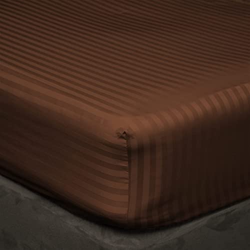 3 Piece Fitted Bed Sheets, 400 Thread Count - 8" Elastic Fitted Deep Pocket Bed Sheets - 1 Fitted Bedsheet and 2 Pillow Covers, 100% Egyptian Quality Cotton Bedding - Chocolate Stripe, Queen Size.