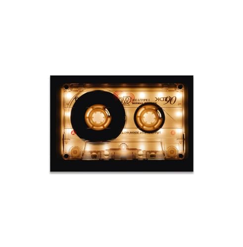 GADGETS WRAP Canvas Gallery Wrap Framed for Home Office Studio Living Room Decoration (14x11inch) - Retro Music Tape