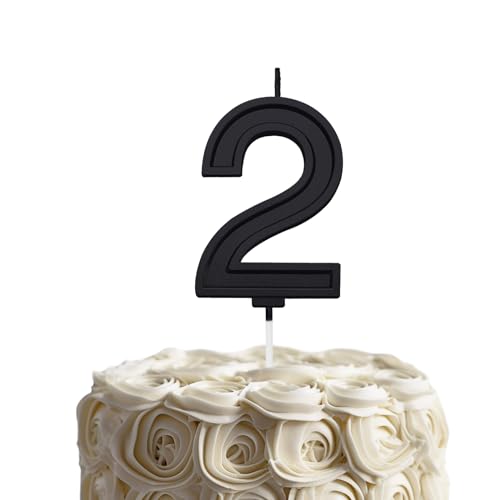 Black 2 Number Birthday Candle for Cake, 2.76 Inch Number Cake Candles for Wedding Anniversary Decoration Happy Birthday Party Celebration