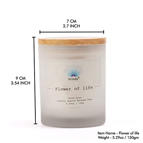 Vrinda® Flower of Life Glass Scented Candle with Crystals, Soy Blend. Approx. 5.29Oz