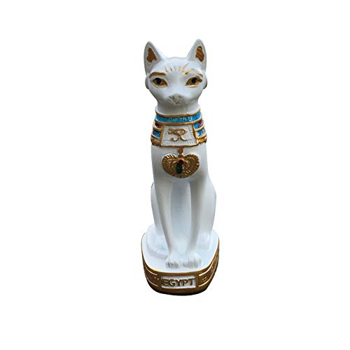 Artgenius Egypt Bastet Cat Statue Egyptian Kitty Godness Collective Figure Sculpture (White, 5.1IN)