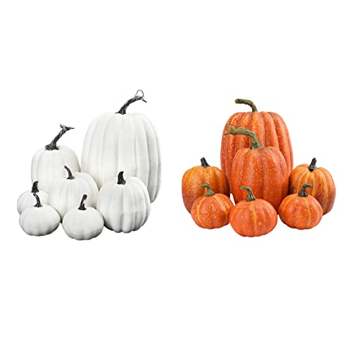 CALANDIS® 7X Artificial Pumpkins Bulk Faux Harvest for Fall Wedding Centerpiece White