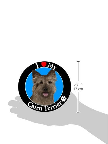 "I Love My Cairn Terrier" Car Magnet With Realistic Looking Cairn Terrier Photograph In The Center Covered In UV Gloss For Weather and Fading Protection Circle Shaped Magnet Measures 5.25 Inches Diameter