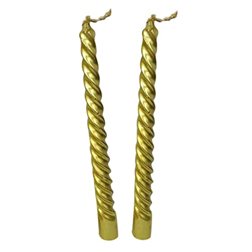 SAZ DEKOR 2pcs Twisted Spiral Christmas Taper Wax Candle Candlelight Dinner Decor Gold