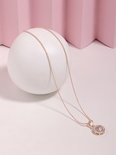 ZAVERI PEARLS Rose Gold Contemporary Austrian Diamond Embellished Round Shape Pendant & Chain For Women-ZPFK16813