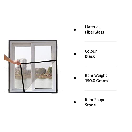 ARMORX Fiberglass Mosquito Net Pre Stitched with Fastener Tape on All Four Borders, Window/Door DIY Bug Insect Mesh-Black (3ftx2ft)