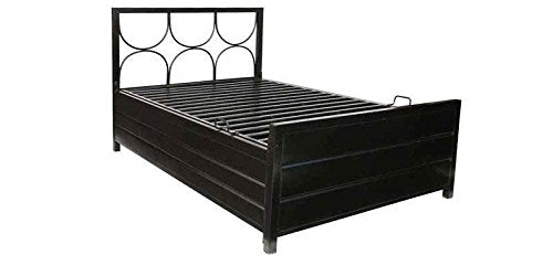 Royal Interiors Circulus Metal Matte Finish Bed with Hydraulic Storage with Foam Mattress (Single Size, Black)