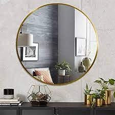 Cheval Glasses Round Wall Mirror with Golden Frame for wash Basin/Living Room/Bathroom /21 X 21 Inches