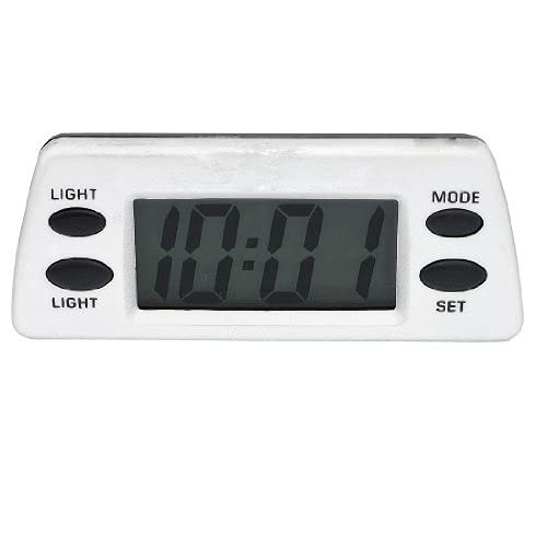 ubersweet® Imported Trapezoid Car LCD Display Digital Clock Silver Tone Black w Blue Backlight