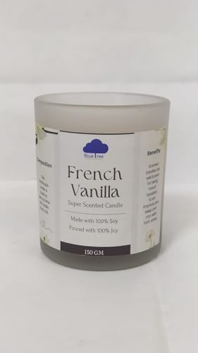 Blue Tree Aroma® French Vanilla Soy Wax Candles | Single Wicks Scented Candles | 150 gm Clear Jar | Approx 40 Hours Burn Time | Candles for Home Décor, Gifting & Aromatherapy