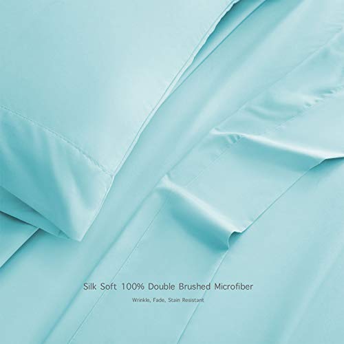 BASIC CHOICE 6 Piece Sheet Set - Luxury Soft 2000 Series Wrinkle & Fade Resistant Bed Sheets - King, Light Blue